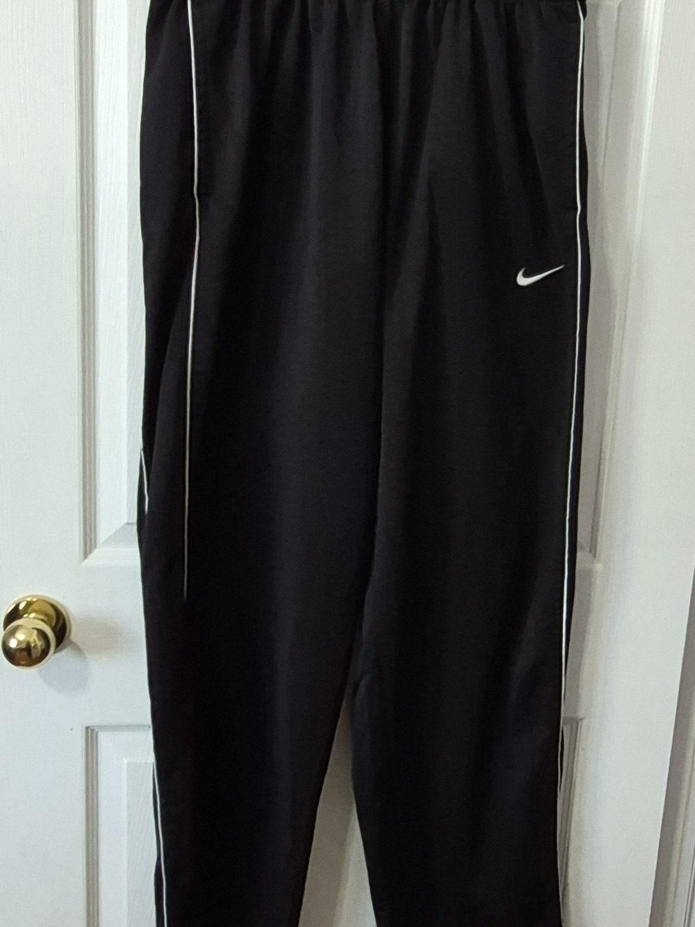 Nike Men's Black Track Pants with White Piping